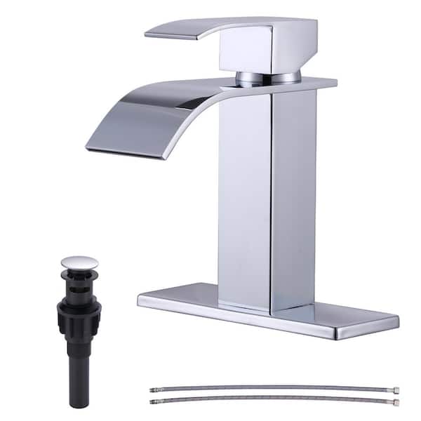 4 in. Center set Single Handle High Arc Bathroom Sink Faucet with Drain Kit Included in Polished Chrome