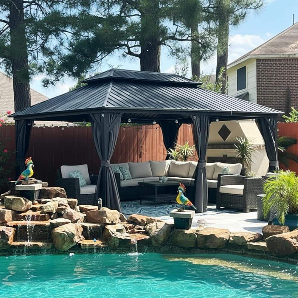 12 ft. x 18 ft. Gray Aluminum Hardtop Gazebo Canopy with Netting and Curtains price history on PriceWatchPro