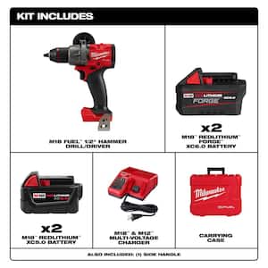 M18 FUEL 18V Lithium-Ion Brushless Cordless 1/2 in. Hammer Drill Kit w/Two 5.0 Ah Batteries w/(2) 6 Ah FORGE Batteries