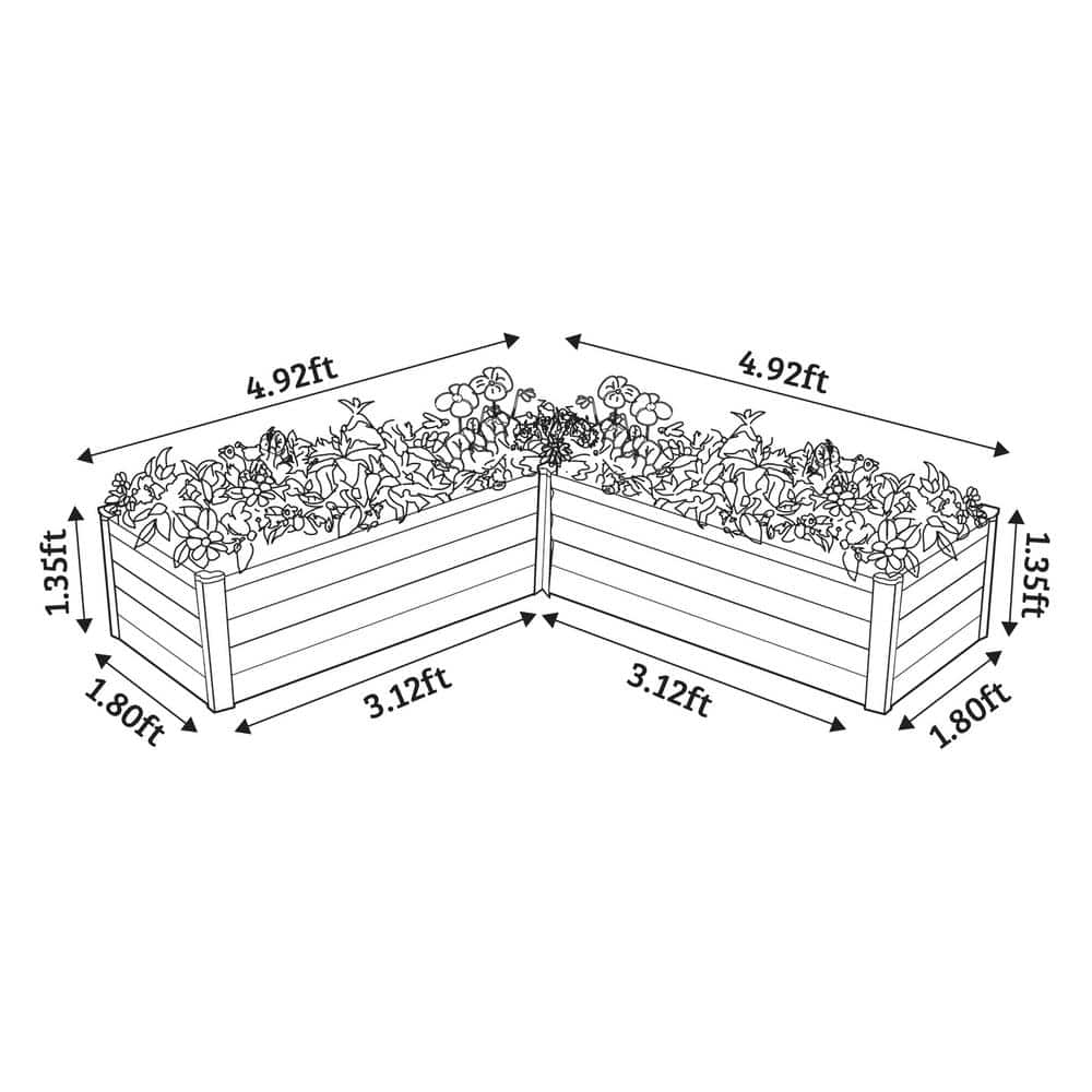 Woodland Gray Galvanized Metal L-Shaped Raised Garden Bed