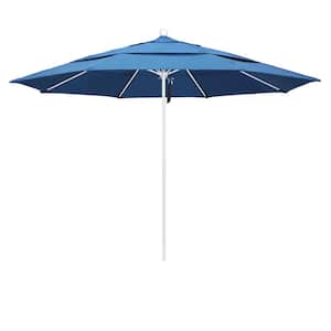 11 ft. White Aluminum Commercial Market Patio Umbrella with Fiberglass Ribs and Pulley Lift in Capri Pacifica