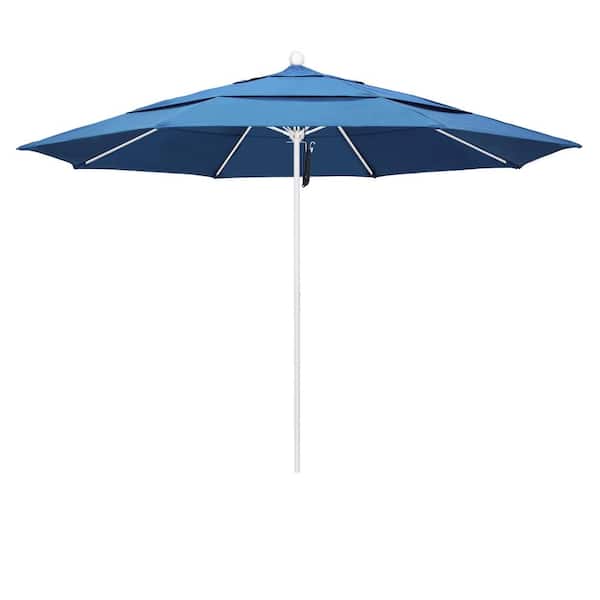 California Umbrella 11 ft. White Aluminum Commercial Market Patio Umbrella with Fiberglass Ribs and Pulley Lift in Capri Pacifica