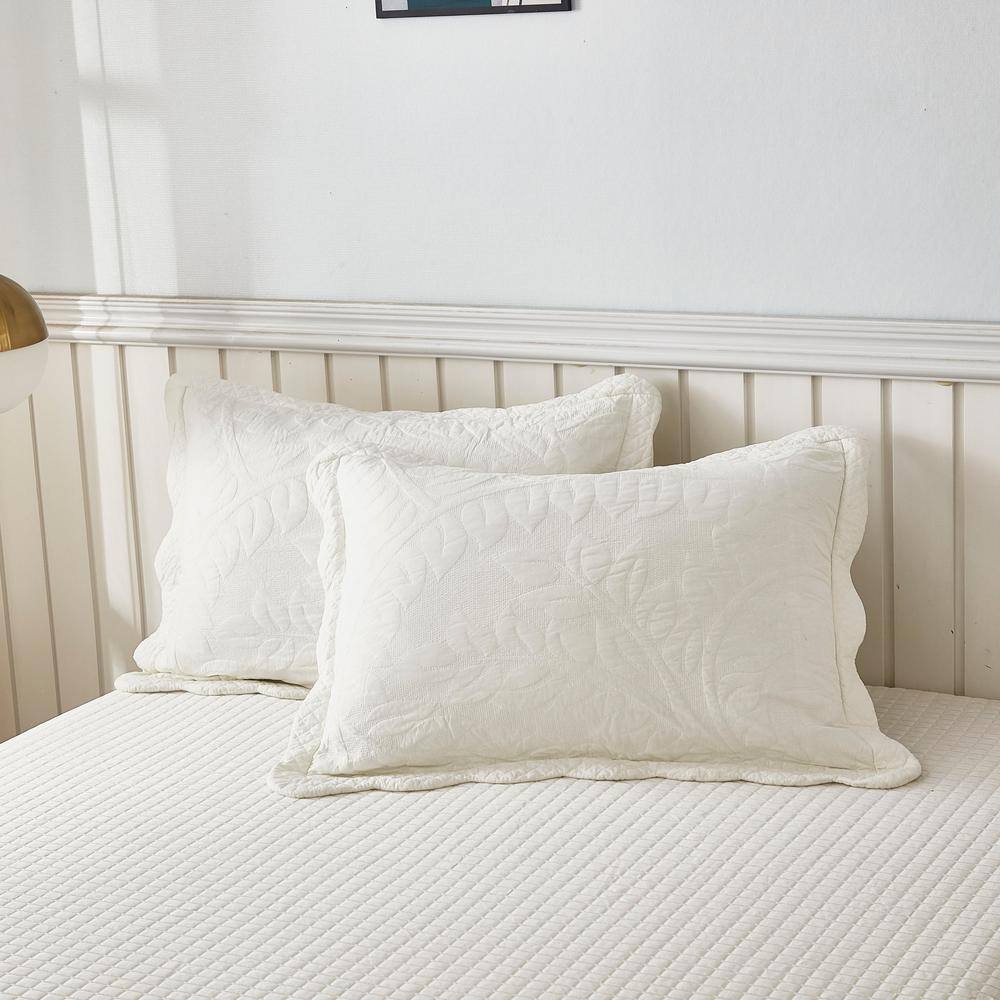 Soft White Cotton Embroidered King Pillow Shams Set