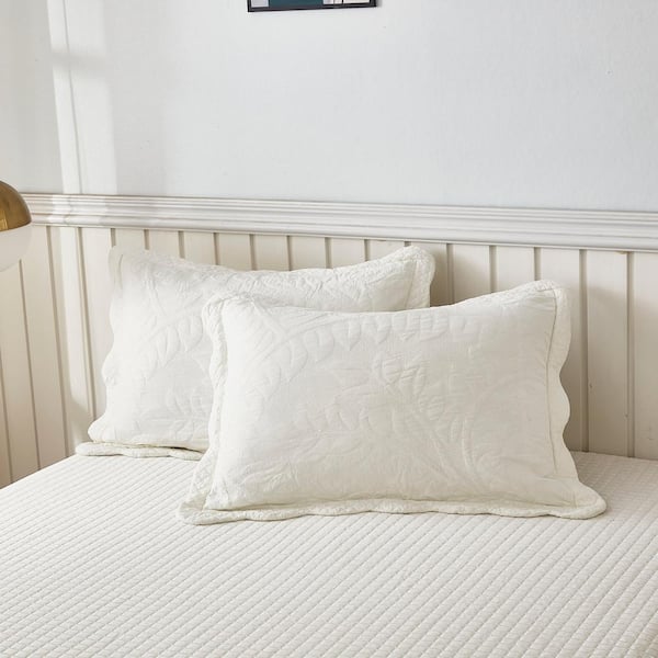 PJ Soft White Cotton Embroidered Farmhouse Standard Size Pillow Protector