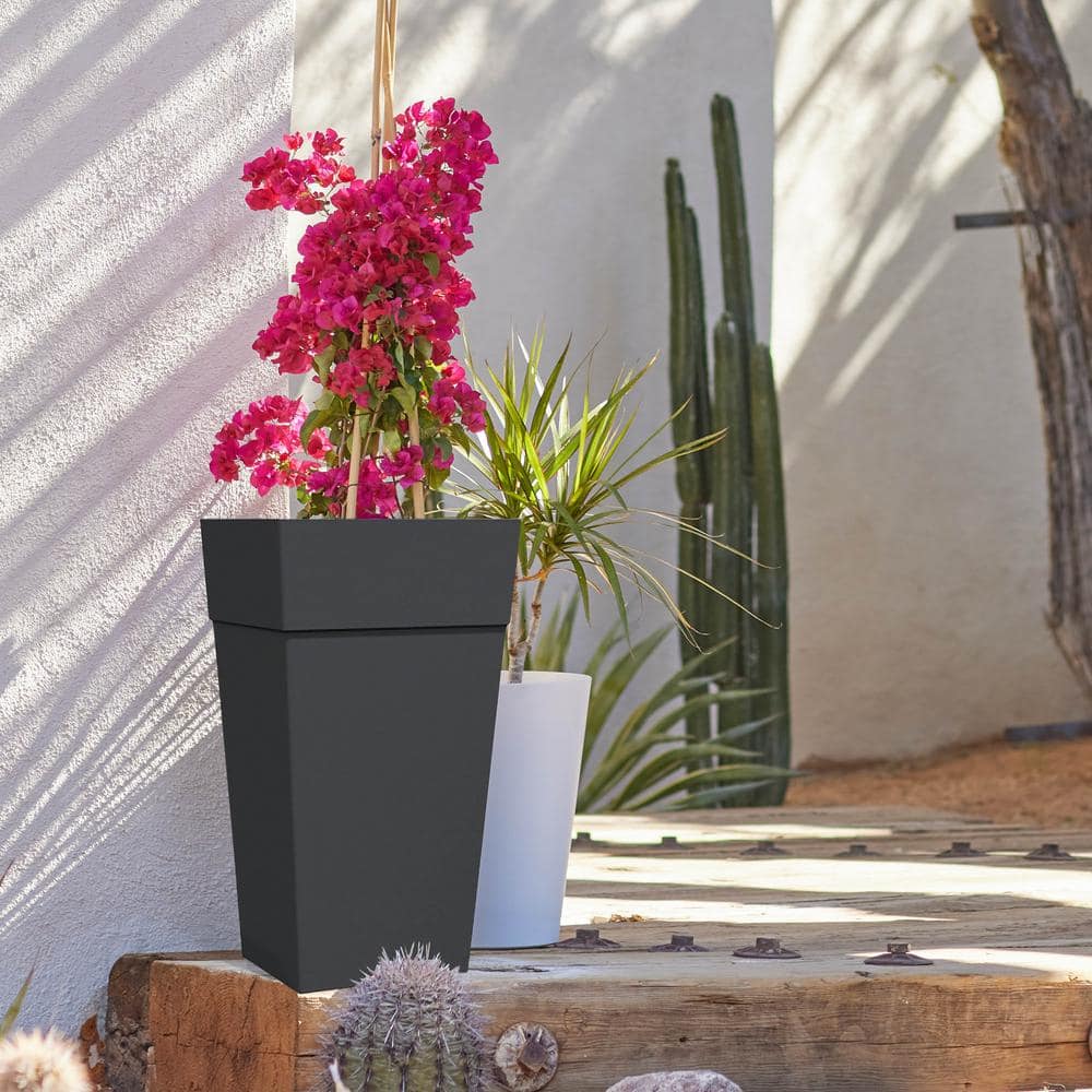 Tall Black Recycled Plastic Indoor/Outdoor Planter, 25"