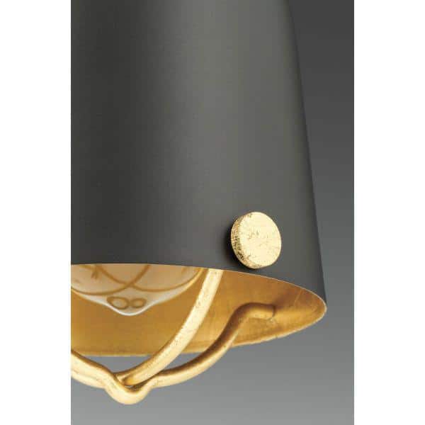 Vintage Farmhouse Era Mini-Pendant in Matte Black with Gold Leaf Accents