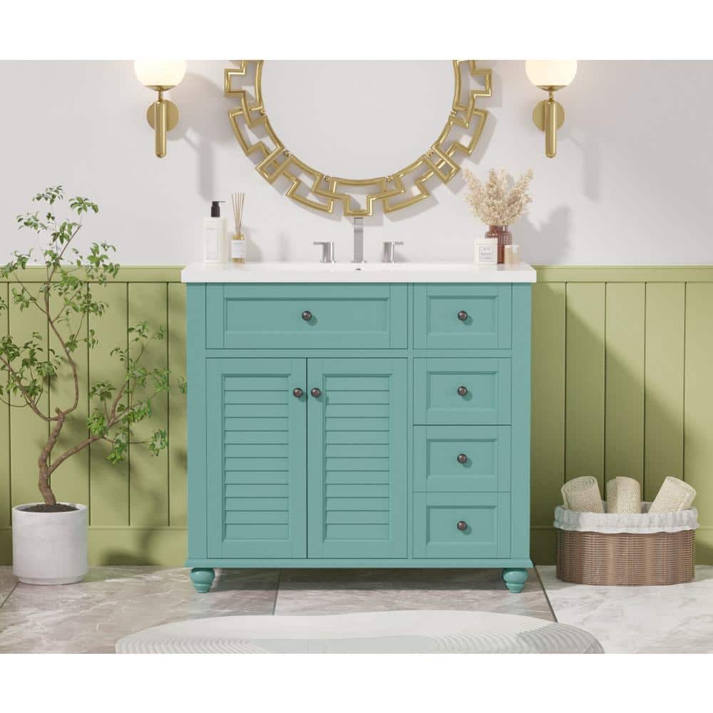 36 in. W x 18 in. D x 33 in. H Freestanding Bath Vanity in Green with White