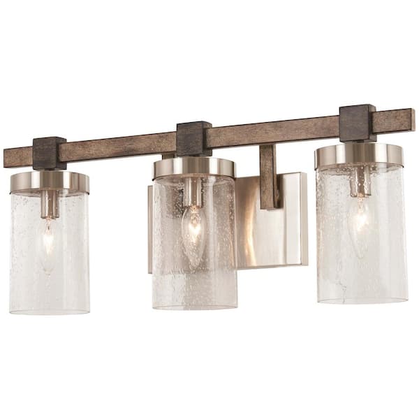 Minka Lavery Bridlewood 3-Light Stone Grey with Brushed Nickel Bath Light with Clear Seedy Glass