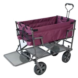 Heavy-Duty Steel Double Decker Collapsible Yard Cart Wagon, Purple