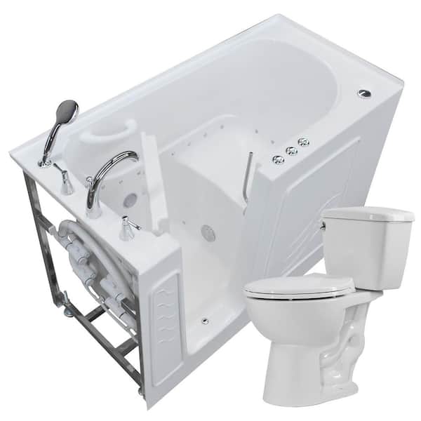 Universal Tubs Bath and Toilet Combo 30 in. L x 60 in. W Left Side Drain Air Jetted Bathtub in Whitewith 1.28 GPF Single Flush Toilet