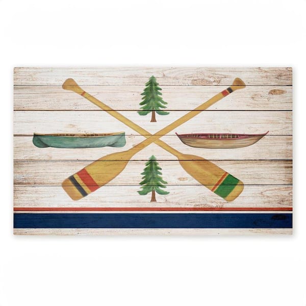Exploring Rustic Canoe Paddles White 18 in. x 30 in. Polyester Non-Slip Outdoor Door Mat