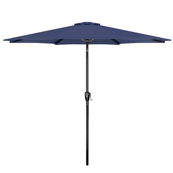 AFAIF 9 ft. Outdoor Market Table Patio Umbrella with Button Tilt, Crank and 8-Sturdy Ribs for Garden, Dark Blue