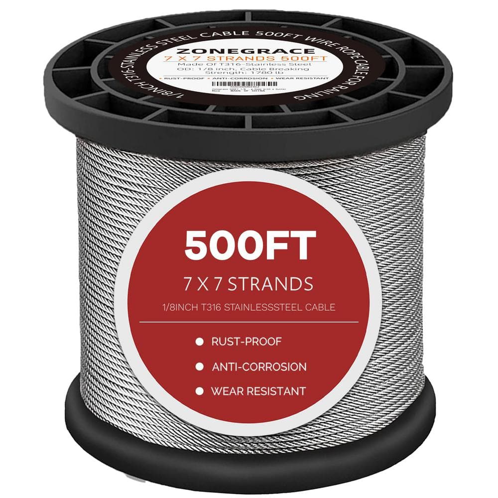 500 ft. 1/8 Stainless Steel Cable, 7 x 7 Strands Construction Braided Stain
