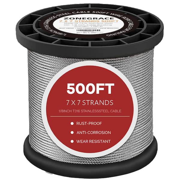 500 ft. 1/8 Stainless Steel Cable, 7 x 7 Strands Construction Braided Stainless Wire