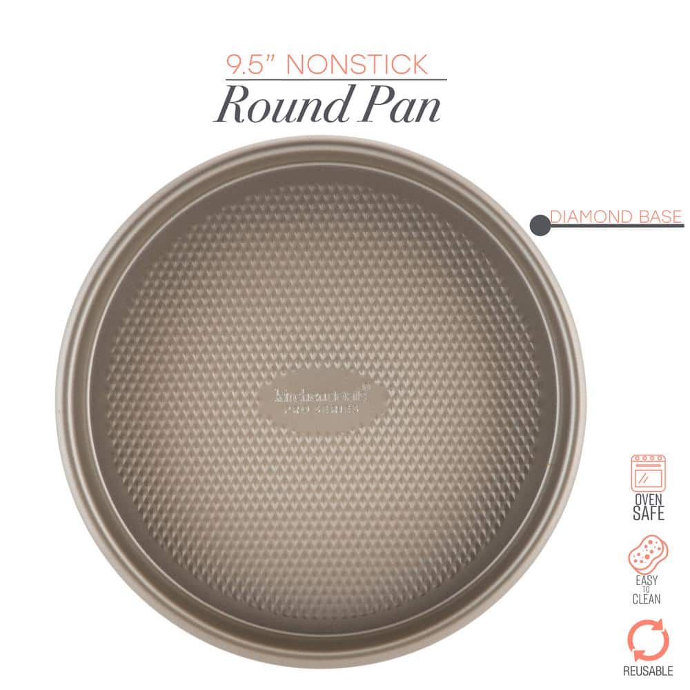 Gold 9.5" Nonstick Round Steel Cake Pan with Textured Base