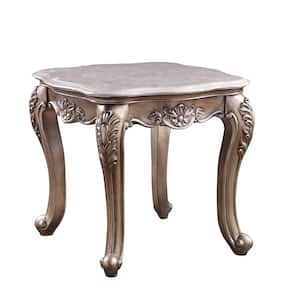 Jayceon 28 in. Marble Top & Champagne 24 Square Marble End Table with Wood Frame