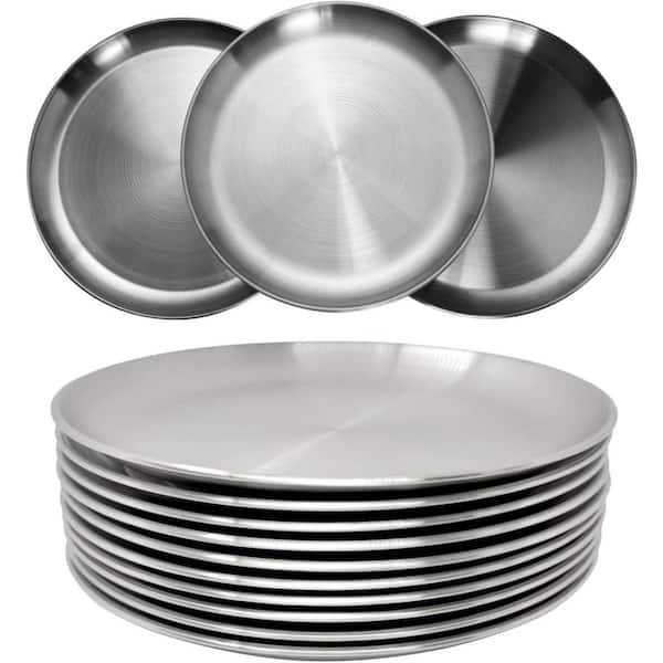 9 in. Silver 304 Stainless Steel Lightweight Dinner Dishes Plates Set(Service for 10)