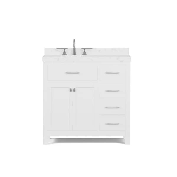 Caroline Parkway 36 in. W x 22 in. D x 35 in. H Single Sink Bath Vanity in White with Quartz Top