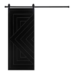 Modern Square Designed 80 in. x 24 in. MDF Panel Black Painted Sliding Barn Door with Hardware Kit