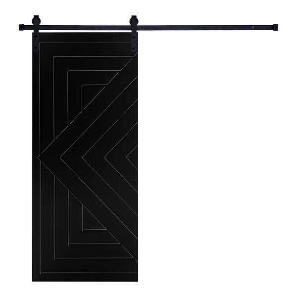 AIOPOP HOME Modern Square Designed 84 in. x 24 in. MDF Panel Black Painted Sliding Barn Door with Hardware Kit