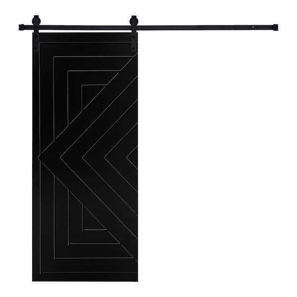 Modern Square Designed 96 in. x 24 in. MDF Panel Black Painted Sliding Barn Door with Hardware Kit