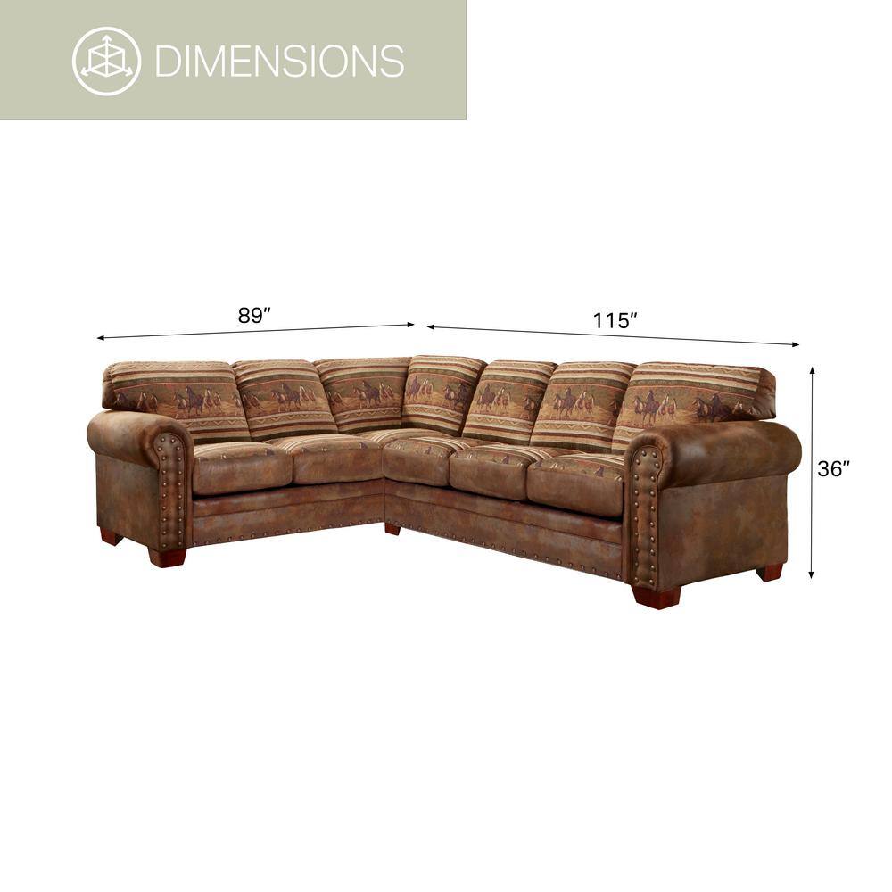 Mahogany Brown Microfiber Two-Piece Sectional Sofa with Nailhead Trim