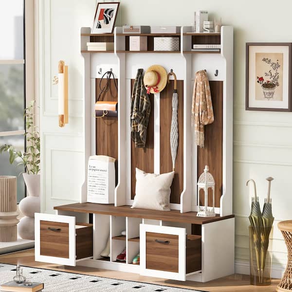 3-in-1 Hall Tree with Hooks, Coat Hanger, Entryway Bench