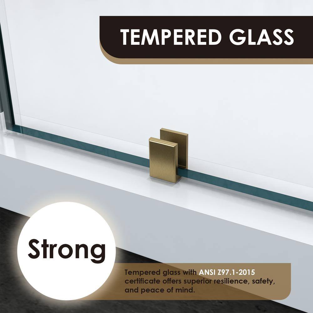 Brushed Gold Frameless Pivot Hinged Shower Door with Clear Glass