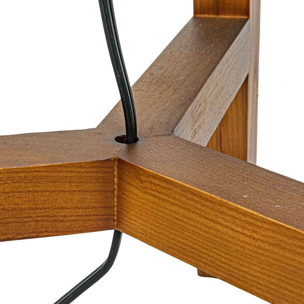 63" Walnut Finish Rubberwood Tripod Floor Lamp with Natural Linen Shade
