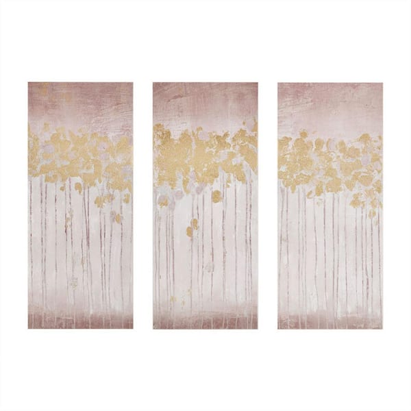 Miscool Anky 3-Piece Framed Art Print 35 in. x 15 in. Gold Foil Abstract Canvas Wall Art Set