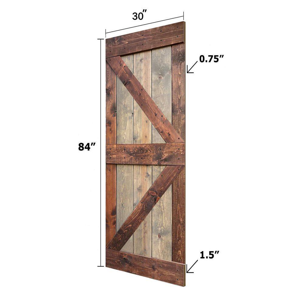 K Style 30in x 84in Knotty Pine Sliding Barn Door with Black Hardware