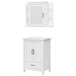 Key West 24.21 in. W x 18.31 in. D x 34.06 in. H Single Sink Bath Vanity in White Ash with White Wood Top and Mirror