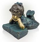 16 in. Tall Indoor/Outdoor Girl Laying Down Reading Book Statue Set Yard Art Decoration