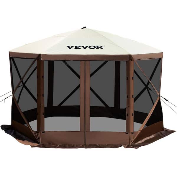 Camping Gazebo Tent 10 ft. x 10 ft. 6 Sided Pop-Up Canopy Screen Tent for 8-Person with Storage Bag, Brown and Beige MZY610FT10FT67P5KV0 - The Home Depot