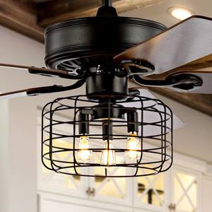 Asher 52 in. Forged Black 3-Light Industrial Metal/Wood LED Ceiling Fan with Light and Remote