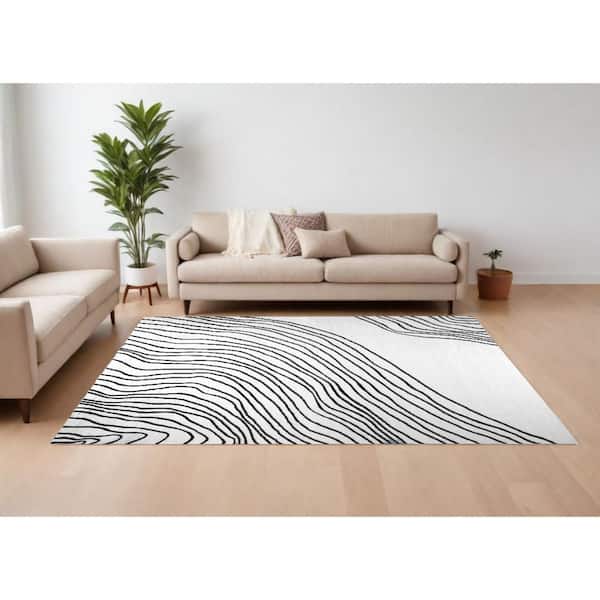 7 ft. x 10 ft. Black and White Abstract Distressed Area Rug