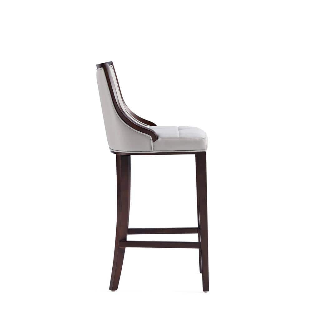 Light Grey Faux Leather Walnut Wood Bar Stool