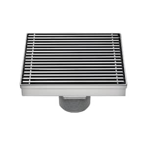 6 in. Square Stainless Steel Shower Drain - Bar Pattern