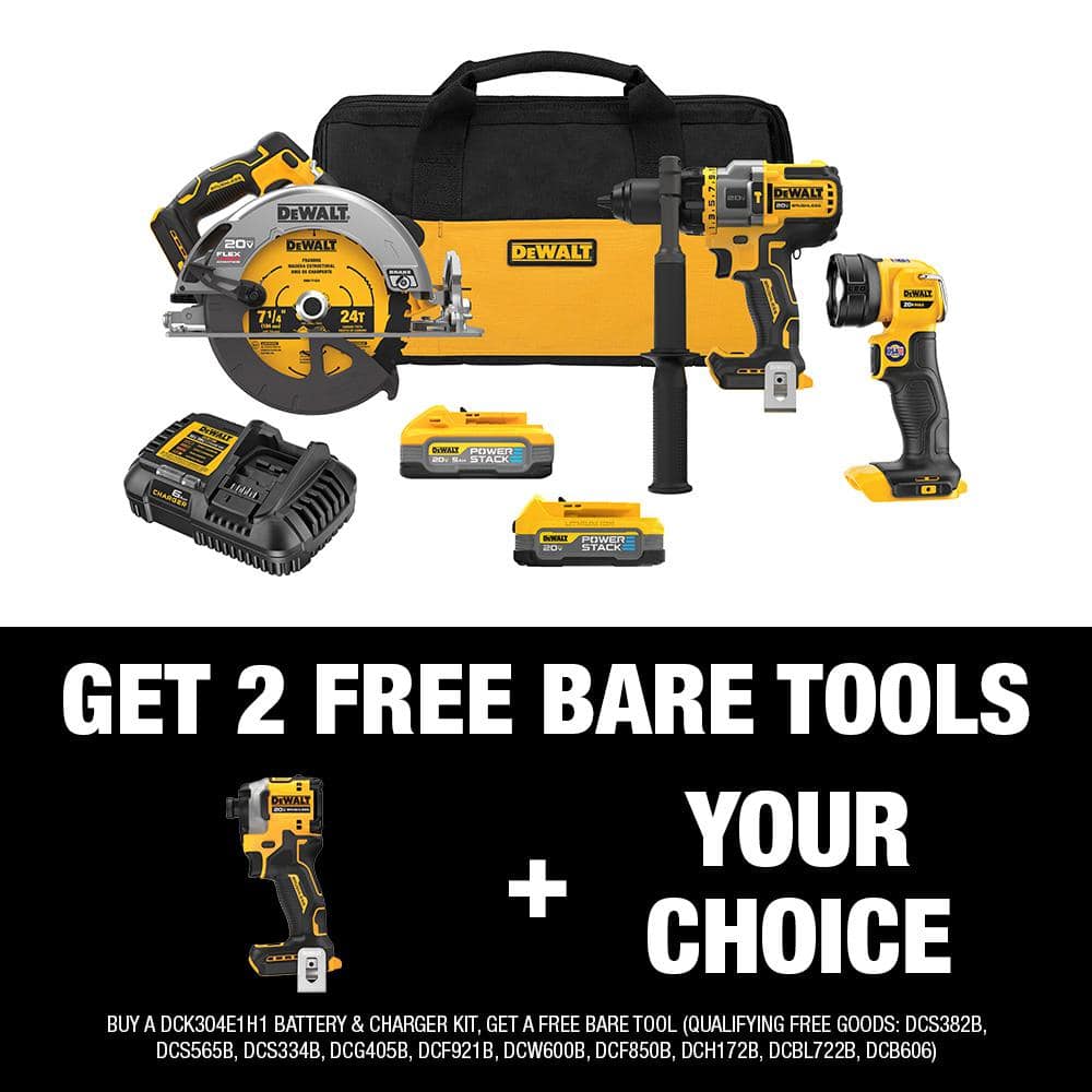DEWALT 20V MAX Lithium-Ion Cordless 3-Tool Combo Kit and Brushless Compact 1/4 in. Impact Drive w/5Ah Battery and 1.7Ah Battery -  DCK304E1H1W850B