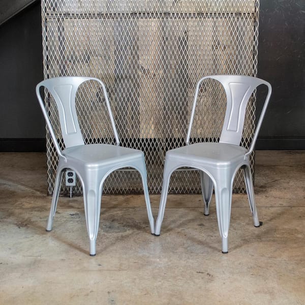 Gray Steel Metal Dining Chairs (Set of 2)