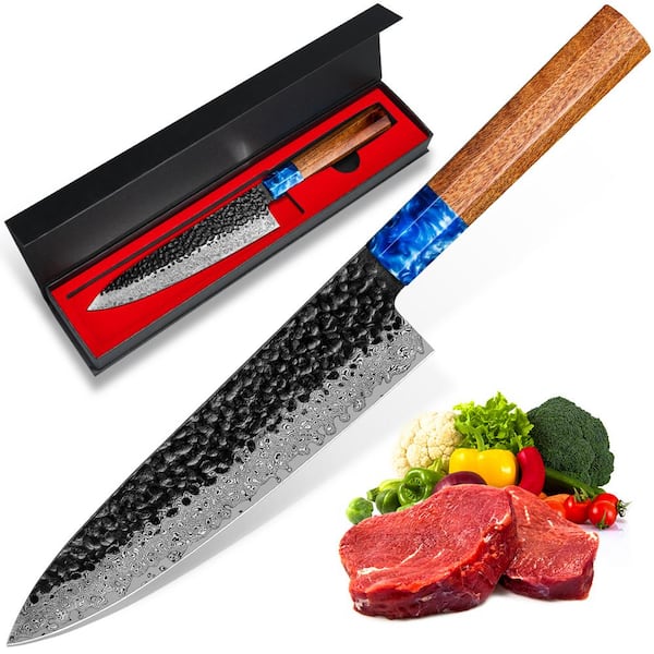 Unbranded 8 in. Damascus Steel Chef Knife High-Carbon Steel Partial Tang Japanese Chef's Knife with rosewood Handle (Set of 1)