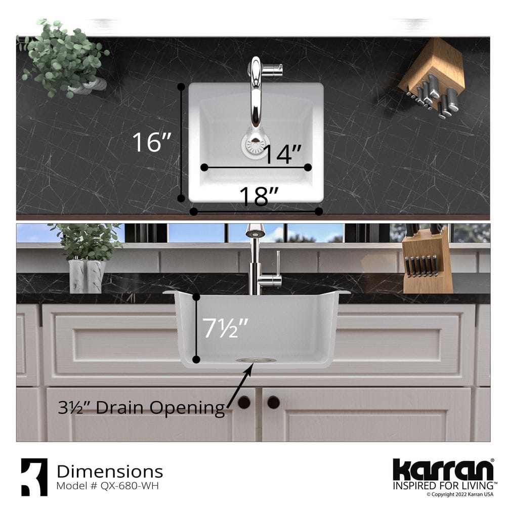 White Quartz Composite Single Bowl Drop-in Kitchen Sink