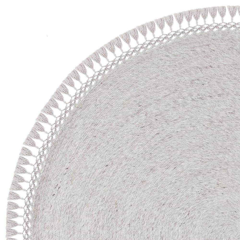 Gray Round Hand-Tufted Wool Reversible Rug