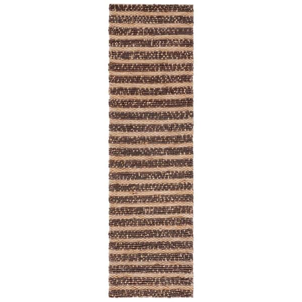 Natural Fiber 2 ft. x 8 ft. Natural/Brown Striped Distressed Runner Rug