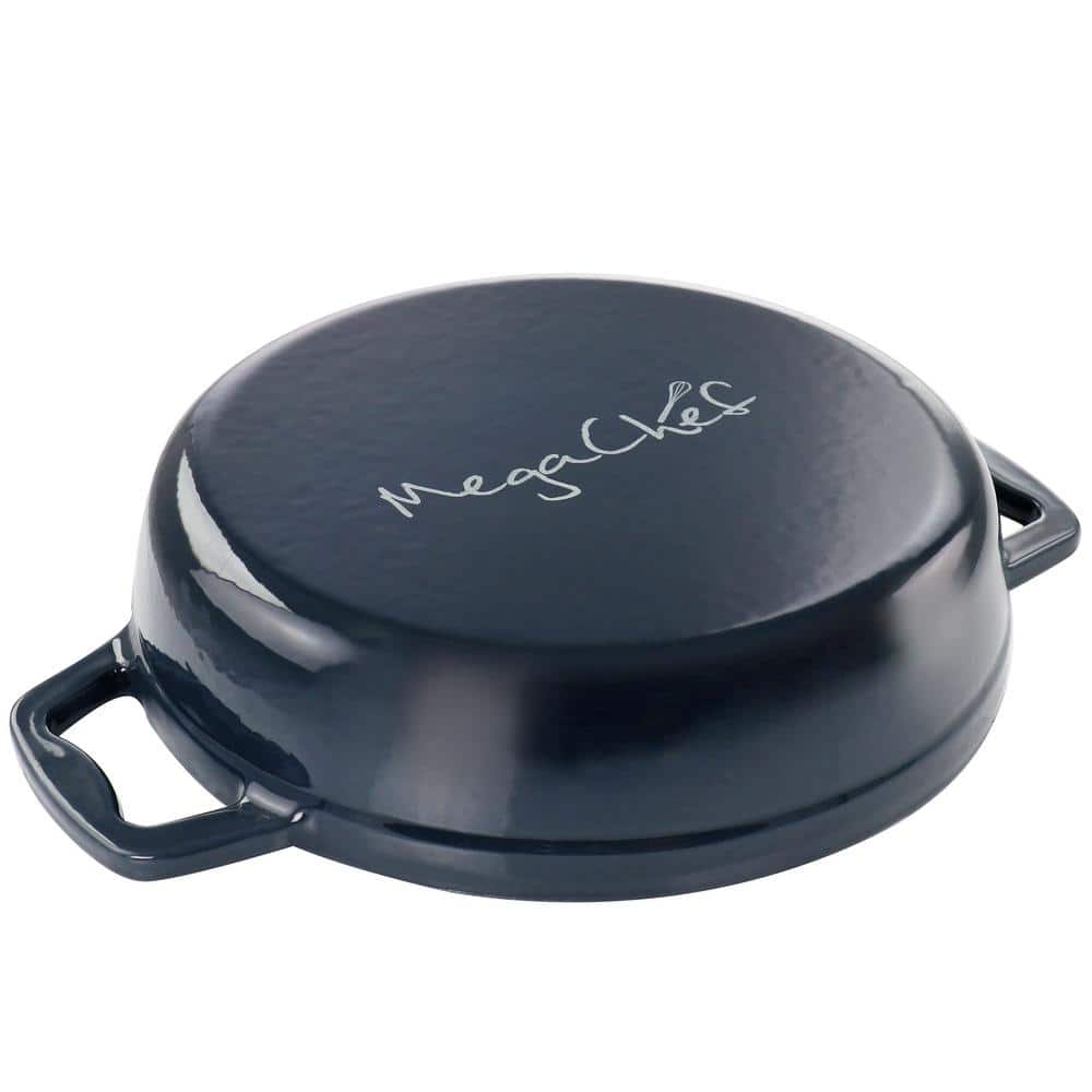 2 qt. Dark Blue Enameled Cast Iron Braiser Pan with Lid