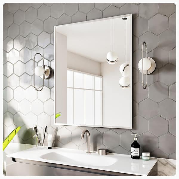 Eviva Sax 24 in. W x 30 in. H Small Rectangular Aluminum Framed Wall Bathroom Vanity Mirror in Chrome