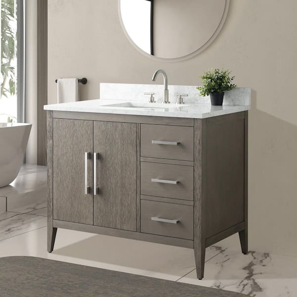 42 in. W x 22 in. D x 34 in. H Single Sink Bathroom Vanity Cabinet in Driftwood Gray with Engineered Marble Top