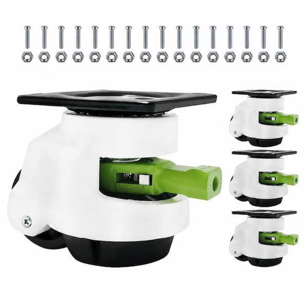 4 Pack Heavy Duty Leveling Casters Ratchet Handle Swivel Nylon Wheels Adjustable Load 2200 lb. Floor Safe