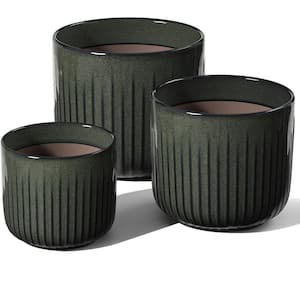 Modern 8.3 in. L x 8.3 in. W x 7.5 in. H Reactive Glaze Dark Olive Ceramic Round Indoor Planter (3-Pack)
