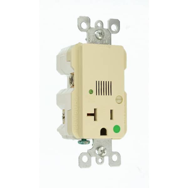 Leviton Decora Plus 20 Amp 125 V Hospital Grade Duplex Outlet/Receptacle w/ Alarm, Ivory (1-Pack) 8381-I